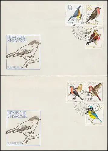 2388-2393 Heimische Singvögel 1979, Satz auf FDC 1 und FDC 2