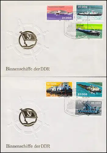 2651-2656 Binnenschiffe der DDR 1981, Satz auf FDC 1 und FDC 2