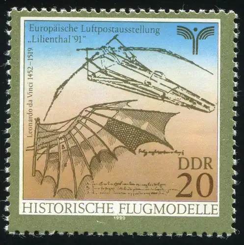 3311 Aeropost Lilienthal 20 Pf: point sombre à droite du bord, case 35, **