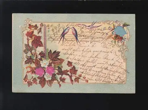 Lettre de colombe hirondelle, vigne Ranken Fleurs Ornemente, Autriche vers 1900