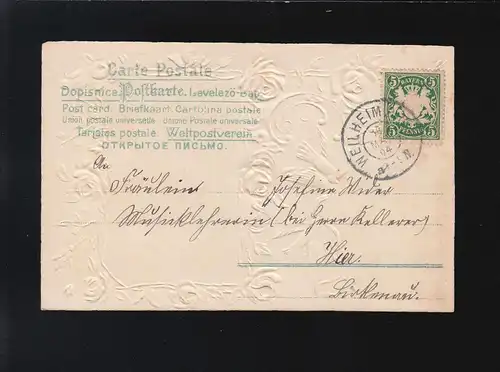 Rosen Tauben mit rosa Band Brief Glückwunsch Namenstag, Weilheim 10.3.1904 