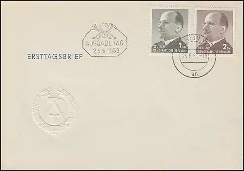 968-969 Ulbricht 1 FF et 2 FF 1963: Ensemble de bijoux FDC ET-O BERLIN ao 25.6.63