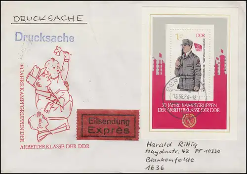 Block 72 Kampfgruppen der DDR 1983 - Block auf Eil-Drucksache BERLIN 13.8.86