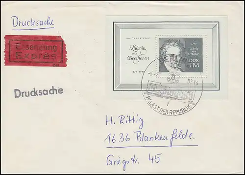 Bloc 33 Beethoven 1970: Chose d'impression rapide SSt Berlin Palais de la République 5.7.82