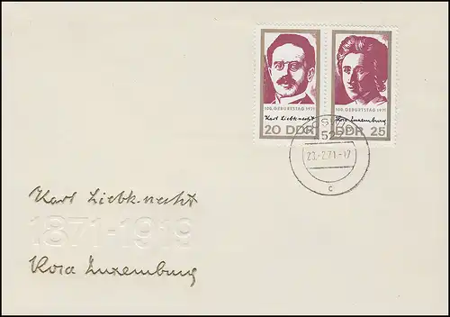 1650-1651 Liebknecht / Luxemburg 1971: Zusammendruck auf Schmuck-FDC ET-O Coswig
