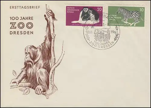 825-826 Dresdner Zoo 1961 - Satz auf Schmuck-FDC ESSt DRESDEN 100 Jahre Zoo