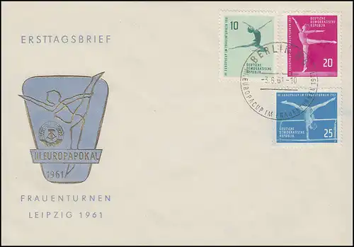830-832 Kunstturn-Europapokal der Frauen 1961 - Satz auf Schmck-FDC ESSt BERLIN 