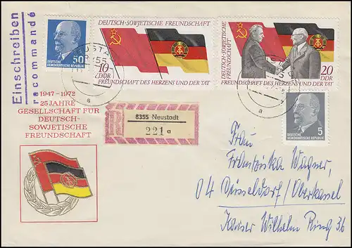 1759-1760 DSF mit Ulbricht-Zusatzfrankatur R-Brief 8355 NEUSTADT nach Düsseldorf