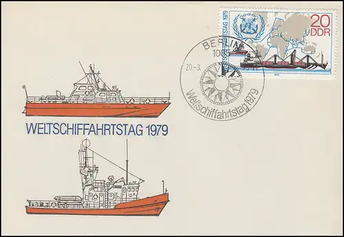 2405 Journée mondiale du transport maritime porte-conteneurs 1979: marque sur le FDC de bijoux ESSST BERLIN