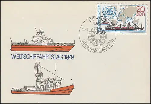 2405 Weltschifffahrtstag Containerschiff 1979: Marke auf Schmuck-FDC ESSt BERLIN