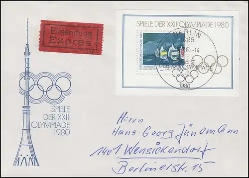 Bloc 60 Olympia: Jeux d'été Moscou 1980 Bijoux-FDC Eil-SESTt n.Wensiickendorf