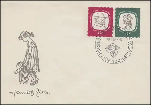624-625 Heinrich Zille 1958 - Set sur le FDC de bijoux ESSt BERLIN 20.3.58