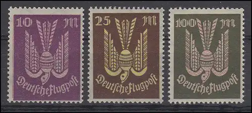 235-237 Flugpostmarken Holztaube 10 bis 100 Mark 1923, 3 Werte, Satz **