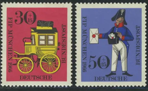 516-517 Congrès FIP 1966: diligence postale et facteur, phrase ** frais de port