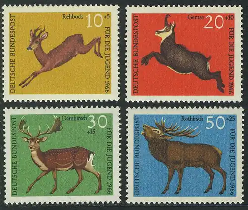 511-514 Jugend Hochwild 1966: Reh Gemse Damhirsch Rothirsch, Satz ** postfrisch