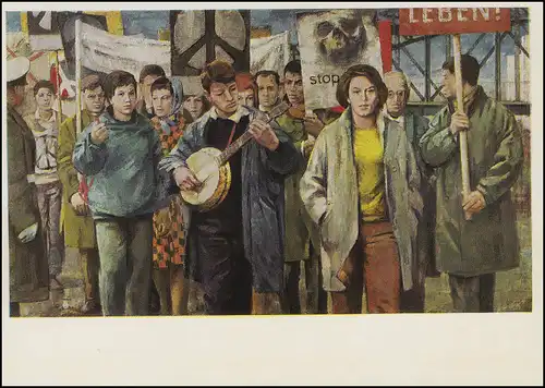 Block 26 Oktoberrevolution mit ESSt BERLIN 6.10.67 auf Schulpostkarte Gemälde