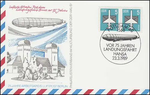 Schmuck-Postkarte 75 Jahre Landungsfahrt Zeppelin HANSA, SSt POTSDAM 23.3.1989 