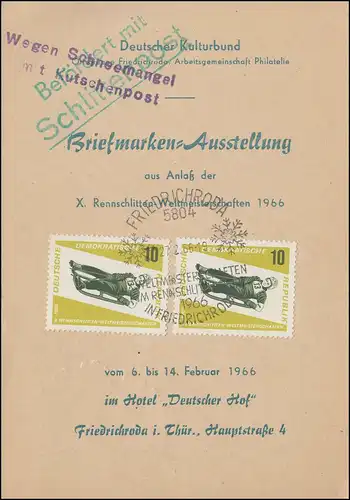 Befördert mit Schlittenpost / Wegen Schneemangel mit Kutschenpost SSt 27.2.1966