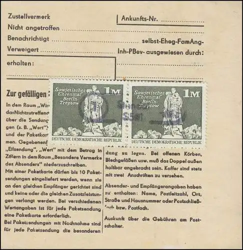 1882+1919 Aufbau Großformat auf Paketkarte Poststellenstempel 5301 Stendal 