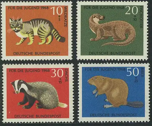 549-552 Jugend Bedrohte Tiere 1968: Wildkatze Fischotter Dachs Biber, Satz **
