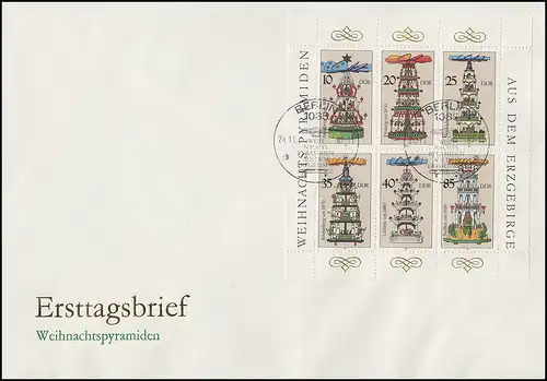 23134-3139 Weihnachtspyramiden 1987 - Kleinbogen auf Schmuck-FDC ESSt Berlin