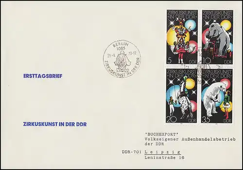 2364-2367 Zirkuskunst in der DDR 1978: Viererblock-Zusammendruck auf Schmuck-FDC