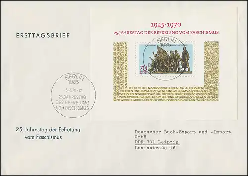 Block 32 Jahrestag der Befreiung vom Faschismus auf Schmuck-FDC ESSt Berlin