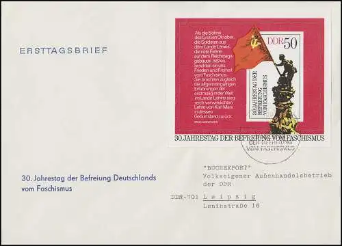 Bloc 42 anniversaire de la libération du fascisme 1975 sur le FDC de bijoux ESSt Berlin