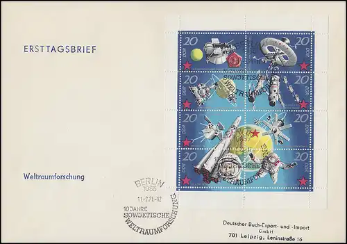 1636-1643 Bemannte Weltraumflüge 1971 - Kleinbogen auf Schmuck-FDC ESSt Berlin