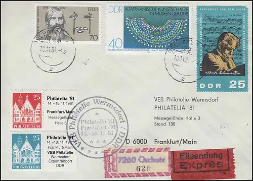 Lettre de Wermsdorf à la Philatelia'81 à Francfort/Main d'OSCHATZ 10.11.1981