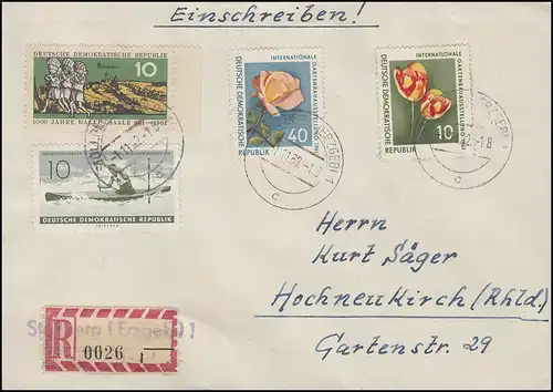 855-856 IGA 1961 in MiF mit 833+839 R-Brief Not-R-Zettel STOLLBERG/ERZ. 1.11.62