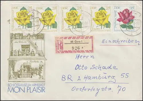 1779+1780 Exposition de roses 25+35 Pf sur lettre R Échanges GERA 21.2.1977