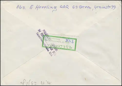 1779+1780 Rosenausstellung 25+35 Pf auf R-Brief Tauschsendung GERA 21.2.1977