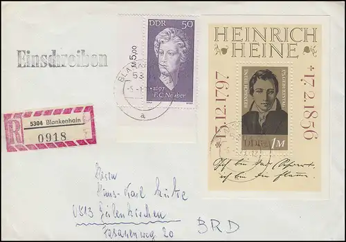 Bl 37 Heinrich Heine + 1835 Neuber Ecke unten links R-Brief BLANKENHAIN 5.1.73