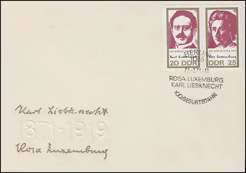 1650-1651 Liebknecht / Luxembourg 1971: Impression sur le FDC de bijoux ESSt Berlin