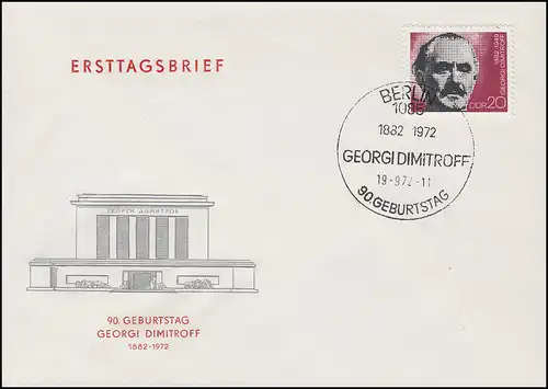 1784 Georgi M. Dimitroff 1972 - Marke auf Schmuck-FDC ESSt BERLIN 19.9.72