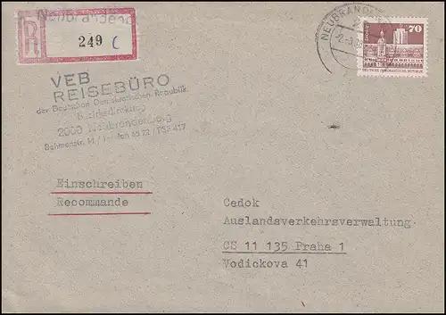 2602 Aufbau Kleinformat 70 Pfennig EF Auslands-R-Brief NEUBRANDENBURG 2.3.1988