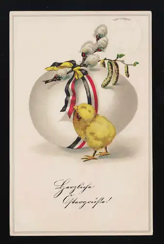 Poulet Oeuf chaton ruban en couleurs riches, salutations Pâques couru 21.4.1916