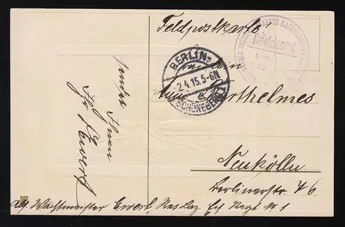 Ostergrüße Weidenkätzchen, Feldpost KGL. Preuss. Reservelazarett Berlin 2.4.1915
