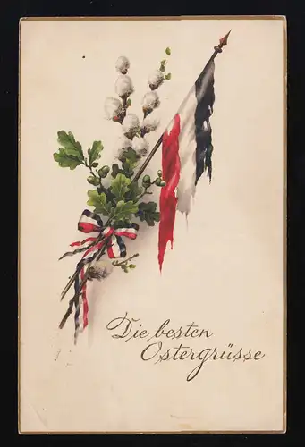 Chateau de Weíden, drapeau de Reich déchiré, salutations de Pâques Nordhausen 29.3.1918