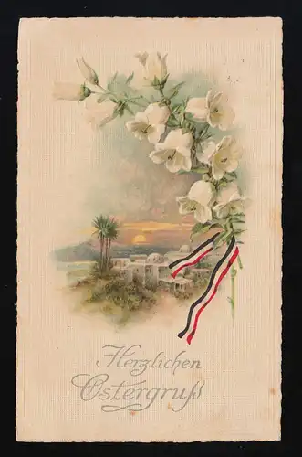 Lever du soleil ville orientale, fleurs blanches Bande de salutation de Pâques, Zwickau 4.4.1917