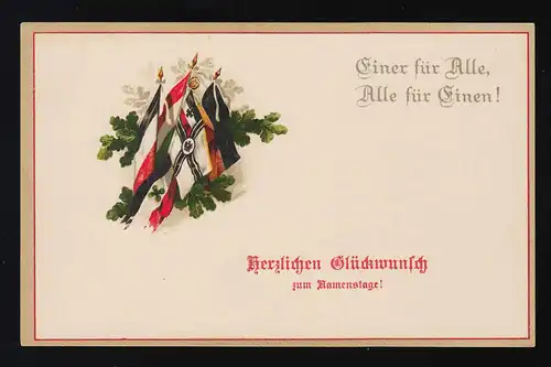 Un pour tous, tous pour un ! Félicitations jour de nom, drapeaux feuillage, inutilisé