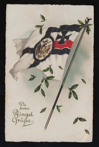 Les meilleurs salutations de la Pentecôte, drapeau de guerre de Reich, avec feuillage, Kieritzsch 9.6.1916