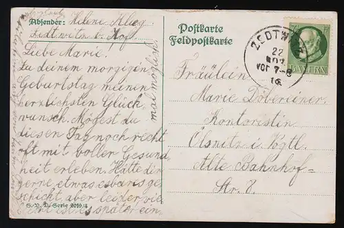 Frau Mädchen Reichsadler Eichenlaub Glückwünsche Geburtstag Zedtwitz 22.11.1916 