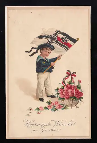 Kind Matrose Reichskriegsflagge Rosen, Geburtstagswünsche, Hattingen 10.3.1918