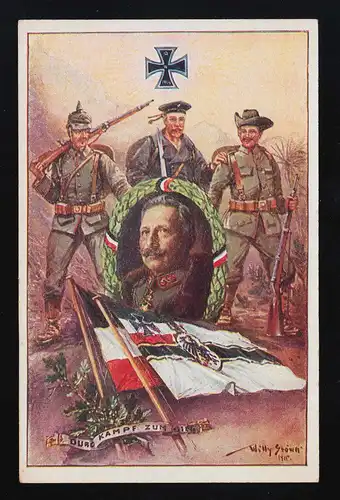 Par la lutte pour la victoire, soldats Images de la couronne - Willy Stöwer, marqué