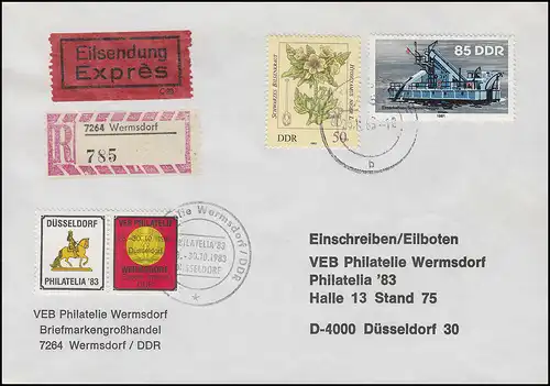 Wermsdorf-Messebrief zur Philatelia'83 in Düsseldorf aus WERMSDORF 25.10.1983