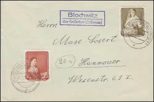 693+695 Gemälde mit Poststellen-O Blochwitz Brief GROSSENHAIN (DRESDEN) 21.7.59