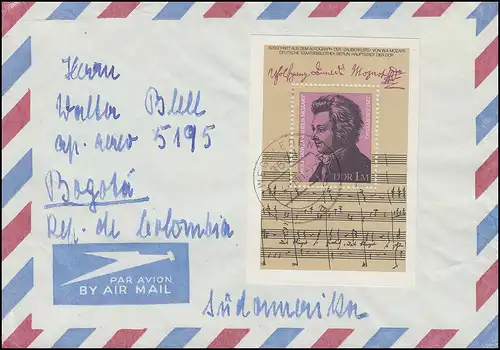 Block 62 Wolfgang Amadeus Mozart 1981 auf Auslands-Brief WEGELEBEN 4.5.81