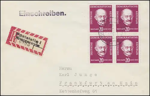 627 Planck: Viererblock R-Brief Not-R-Zettel Poststelle I KNAPPENRODE 19.8.59